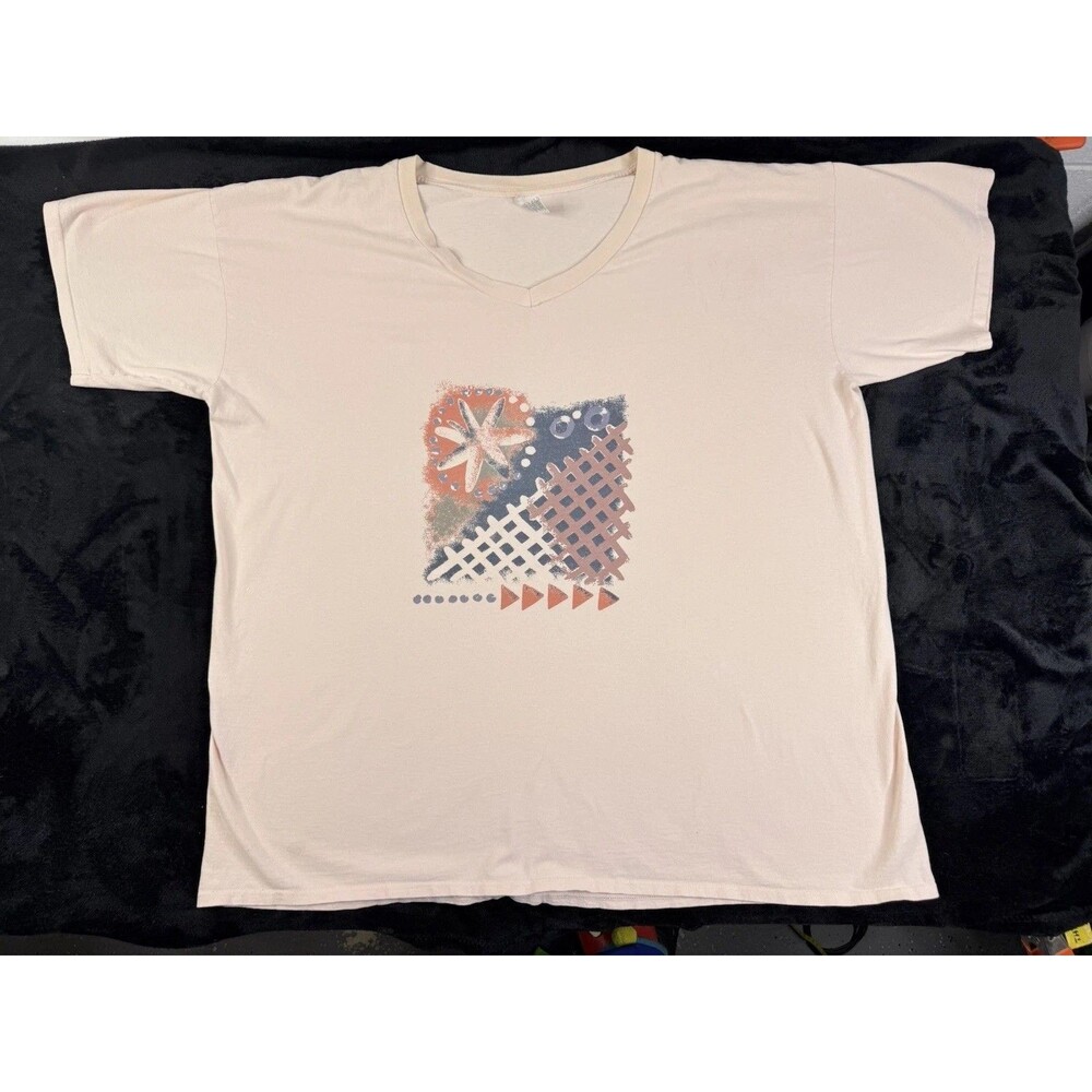 Beige T-Shirt Unisex Size 3XL Printed With Geometric And Abstract Patterns